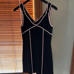 BCBG MAX AZRIA knit black and pink knit streamline dress with silver buckles